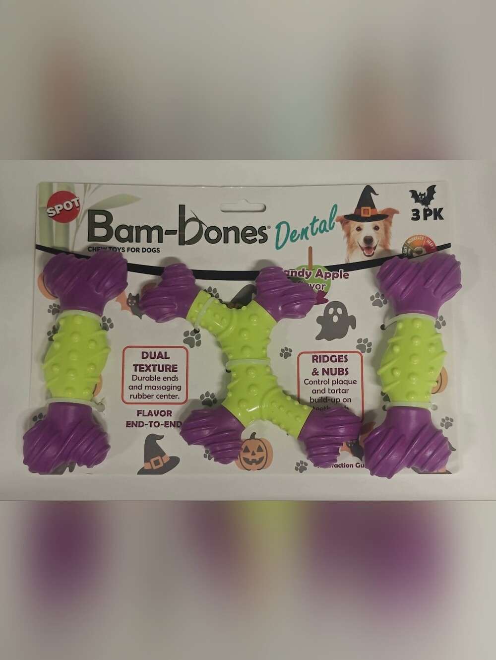 Bam-bones Dental Dog Toy - Purple & Green (3 Pack)